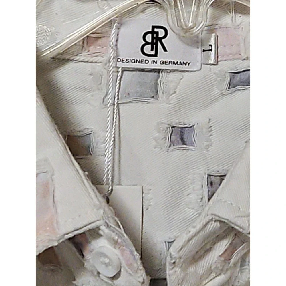 Belleza Republic Mens Distressed Patchwork Button Down Shirt White Large 0360